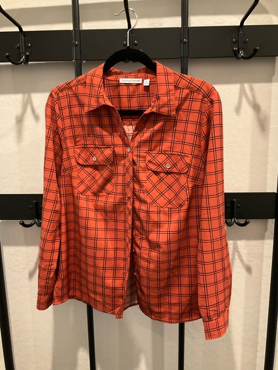 Notations Tops - Notations Orange and Black Plaid Button-Up Shirt